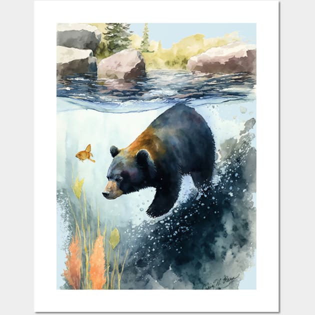 Black Bear Swimming Wall Art by TheCore